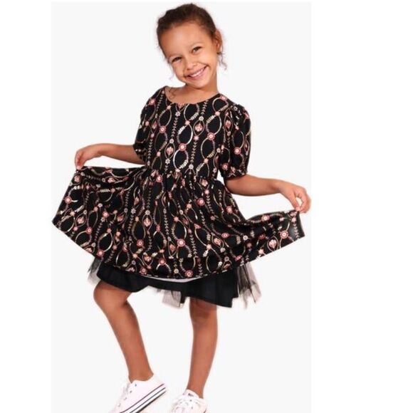 Peek Kids Infinity Vine Floral Print Puff Sleeve Dress Size 3T - Picture 1 of 9